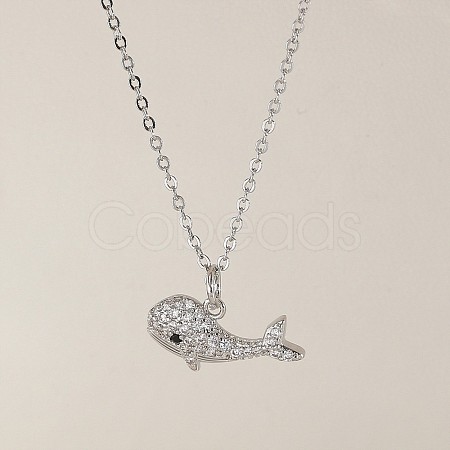Ocean Summer Brass Pave Clear Cubic Zirconia Pendant Necklaces FS-WG82AA1-13-1