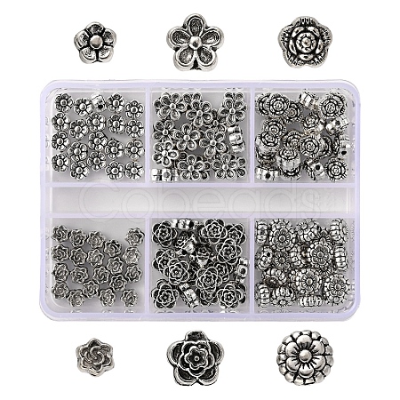 120Pcs 6 Style Tibetan Style Alloy Flower Beads TIBE-YW0001-26-1