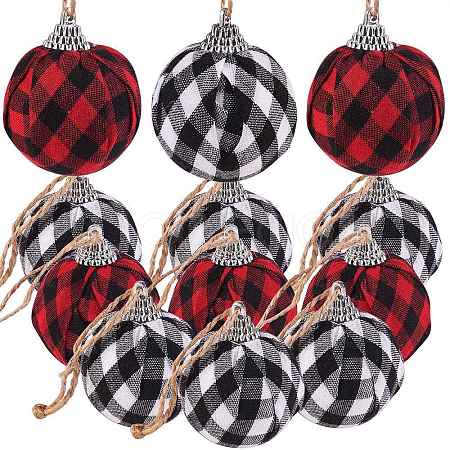 12Pcs 2 Colors Foam and Plastic with Cloth Ball Christmas Tree Decorations DIY-SZ0003-81-1