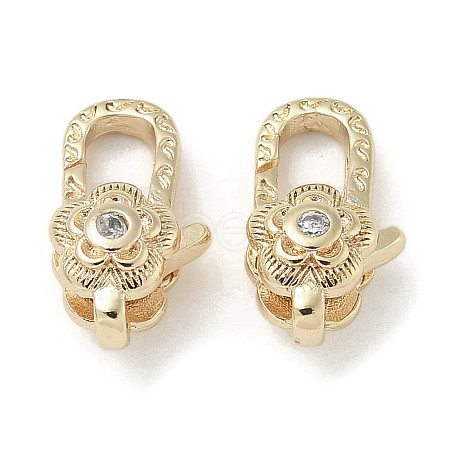 Brass Micro Pave Clear Cubic Zirconia Lobster Claw Clasps KK-M308-17G-1