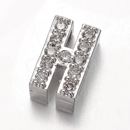 Platinum Plated Brass Micro Pave Cubic Zirconia Letter Slide Charms X-ZIRC-E015-04H-1