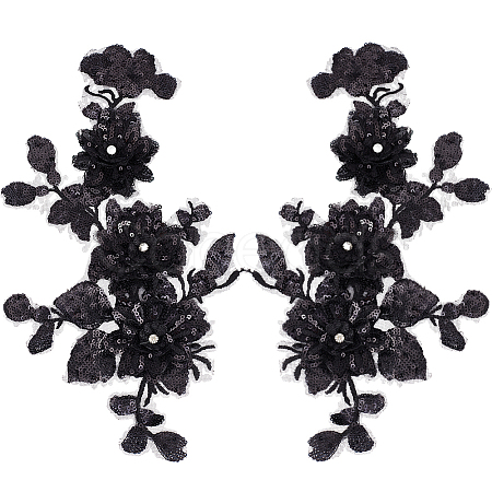 2Pcs 2 Styles 3D Flower Polyester Embroidery Sew on Appliques DIY-CY0001-03B-1