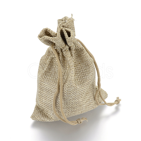 Polyester Imitation Burlap Packing Pouches Drawstring Bags ABAG-R005-9x12-01-1