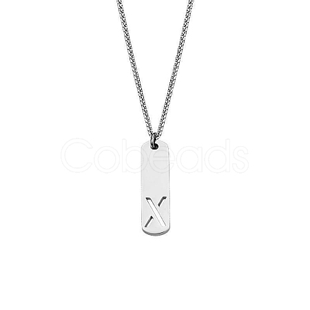 304 Stainless Steel Rectangle with Laser Cut Initial Pendant Necklaces FS-WG71FEF-04-1