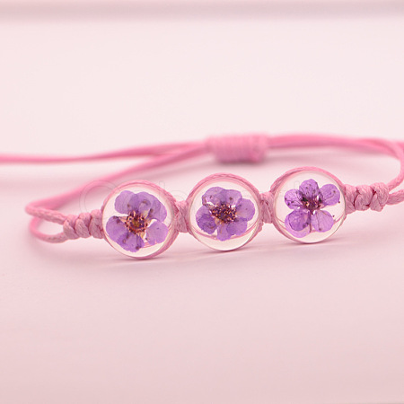 Transparent Glass Dried Flower Flat Round Beads Braided Bead Bracelets FS-WG4C602-02-1