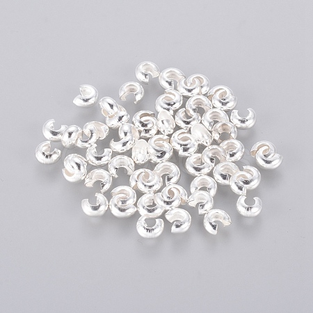 4MM Silver Color Plated Round Brass Crimp Beads Covers X-EC266-S-1