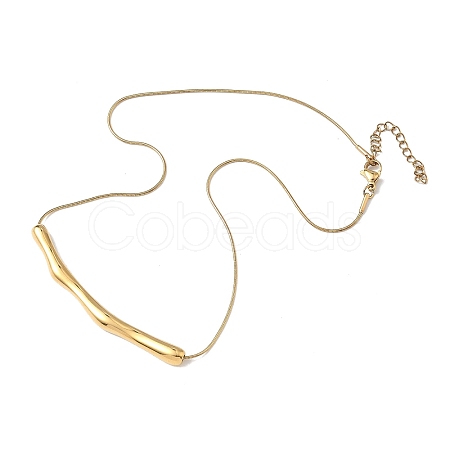 Ion Plating(IP) 304 Stainless Steel Round Snake Chain Textured Bar Pendant Necklaces for Women NJEW-K276-15G-1-1