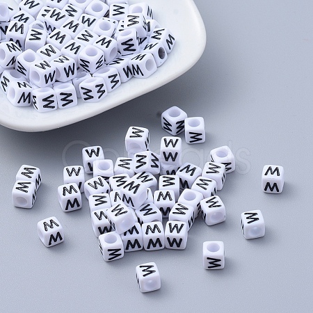 Acrylic Horizontal Hole Letter Beads PL37C9308-W-1