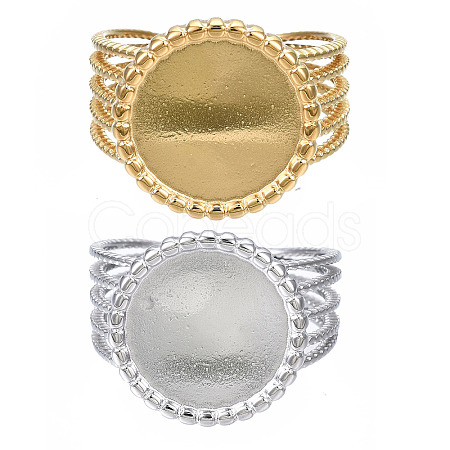 304 Stainless Steel Open Cuff Finger Ring Cabochon Settings STAS-T060-06-1