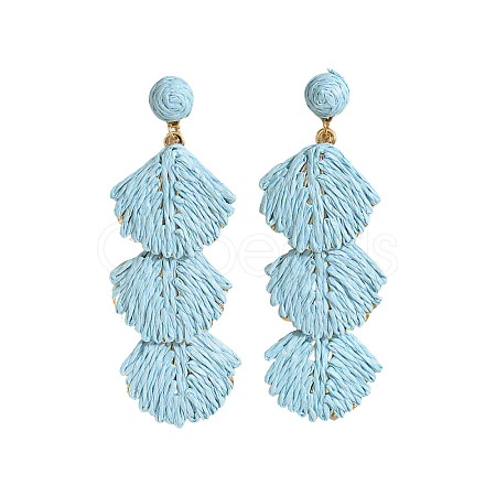 Bohemian Style Raffia Shell Shape Dangle Stud Earrings FS-WG568BC-10-1