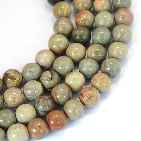 Natural Silver Leaf Jasper Round Bead Strands G-E334-6mm-04-1