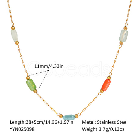 Colorful Natural Stone Rectangle & Stainless Steel Handmade Link Chain Necklaces ZX3080-1-1