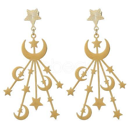 201 Stainless Steel Moon & Star Dangle Stud Earrings for Women EJEW-TA00368-1