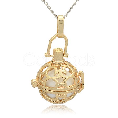 Golden Tone Brass Hollow Round Cage Pendants KK-J226-02G-1