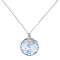 Steel Blue Glass Flat Round & Alloy Pendant Necklace, with 304 Stainless Steel Chains, Shell Shape, 18.35 inch(46.6cm)