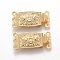 304 Stainless Steel Box Clasps, Multi-Strand Clasps, 3-Strands, 6-Holes, Rectangle, Real 24k Gold Plated, 21x10x4.5mm, Hole: 1mm