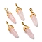 Natural Rose Quartz Pointed Pendants, Faceted, with Golden Tone Brass Findings, Lead free & Cadmium Free, Bullet, 27~30x9~10x7~8mm, Hole: 4x3mm