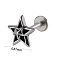 304 Stainless Steel Threadless Labret Stud, Tragus Stud, Flat Back Earring, Stainless Steel Color, Star, 8mm, Pin: 1.2mm