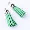 Faux Suede Tassel Pendant Decorations, with CCB Plastic Cord Ends, Platinum, Medium Sea Green, 35~37x10mm, Hole: 1.8mm