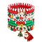 9Pcs 9 Style Word Happy Christmas Handmade Polymer Clay Heishi Surfer Stretch Bracelets Set with Acrylic, Preppy Bracelet with Enamel Christmas Tree & Santa Claus Charm for Women, Mixed Color, Inner Diameter: 2-1/8 inch(5.5cm), 1Pc/style