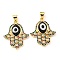 Brass Cubic Zirconia Pendants, with Lampwork, Real 18K Gold Plated, Hamsa Hand Charm, Black, 24x20.5x4mm, Hole: 5x3.5mm