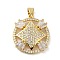 Brass Cubic Zirconia Pendants, Long-Lasting Plated, Lead Free & Cadmium Free, Flat Round, Golden, 22x20x4.5mm, Hole: 5x3.5mm