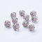 Handmade Indonesia Round Beads, with Glass Cabochons and Antique Silver Metal Color Double Alloy Cores, Pink, 14~15x15~16mm, Hole: 2mm