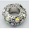 Alloy Rhinestone European Beads, Large Hole Beads, Rondelle, Platinum Metal Color, Crystal AB, 11x6mm, Hole: 5mm