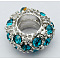 Alloy Rhinestone European Beads, Large Hole Beads, Rondelle, Platinum Metal Color, Blue Zircon, 11x6mm, Hole: 5mm