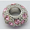 Alloy Rhinestone European Beads, Large Hole Beads, Rondelle, Platinum Metal Color, Rose, 11x6mm, Hole: 5mm