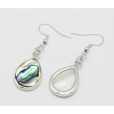 Stylish Alloy Abalone Shell/Paua ShellTeardrop Dangle Earrings EJEW-H139-1-1