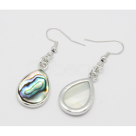 Stylish Alloy Abalone Shell/Paua ShellTeardrop Dangle Earrings EJEW-H139-1-1