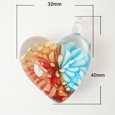 Handmade Inner Flower Lampwork Pendants LAMP-D467-M-1