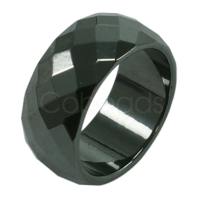 Faceted Hematite Wide Band Ring PJR036-1