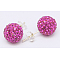 925 Sterling Silver Austrian Crystal Rhinestone Ear Stud, Round, 502_Fuchsia, 20x10x1mm