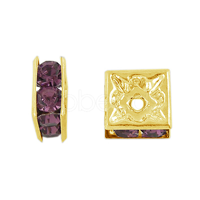 Brass Rhinestone Spacer Beads RB-A013-6x6-10G-1