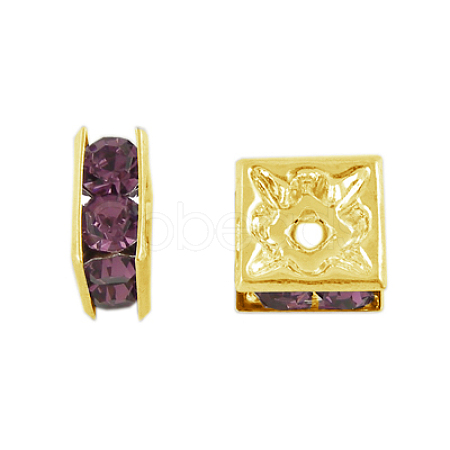 Brass Rhinestone Spacer Beads RB-A013-6x6-10G-1