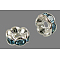 Brass Rhinestone Spacer Beads, Grade A, Wavy Edge, Silver Color Plated, Rondelle, Aquamarine, 6x3mm, Hole: 1mm