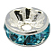 Brass Rhinestone Spacer Beads, Grade A, Straight Flange, Silver Color Plated, Rondelle, Aquamarine, 8x3.8mm Hole: 1.5mm