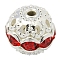 Brass Rhinestone Beads, Grade A, Round, Silver Color Plated, Red, Size: about 10mm in diameter, hole: 1.2mm