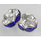 Brass Rhinestone Spacer Beads, Beads, Grade A, Sapphire Rhinestone, Silver Color, Nickel Free, about 8mm in diameter, 3.8mm thick, hole: 1.5mm