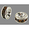 Brass Grade A Rhinestone Spacer Beads, Silver Color Plated, Nickel Free, Rondelle, Smoked Topaz, 4x2mm, Hole: 0.8mm