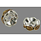 Grade A Brass Rhinestone Spacer Beads, Basketball Wives Spacer Beads for Jewelry Making, Rondelle, Nickel Free, Silver, Gold, 12x4mm, Hole: 2.5mm