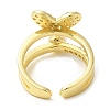 Rack Plating Brass Heart Open Cuff Ring with Cubic Zirconia RJEW-M151-03G-2