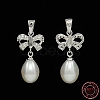 Anti-Tarnish Bowknot and Teardrop Rhodium Plated 925 Sterling Silver Pearl Pendants STER-N011-11-1