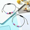 2Pcs 2 Style Natural Black Agate & Synthetic Moonstone & Acrylic Round Braided Bead Bracelets Set BJEW-JB09443-2