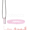 Natural Rose Quartz Beads Stretch Bracelets & Pendant Necklaces Sets for Men PW-WGF85DB-10-1