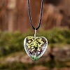 Heart Glass with Dried Flower Tree Inner Pendant Black Waxed Cord Necklaces FS-WG87A6D-09-1