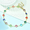 304 Stainless Steel Flat Round Acrylic Rhinestone Cup Chain Anklets for Women AJEW-B031-02G-02-1