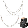 2Pcs 2 Styles Acrylic Colorful Rhinestone & Round Plastic Pearl Link Chain Double Layer Alloy Cross Charm Jean Chains AJEW-HS0001-26P-1